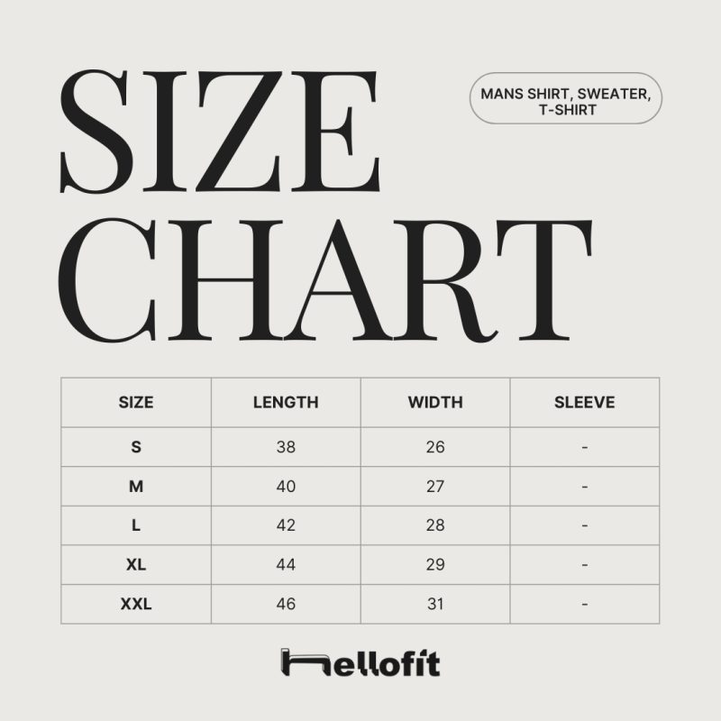 hellofit size chart shirt tshirt sweater